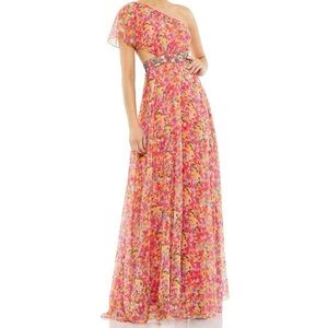 Mac Duggal Pink Floral One-Shoulder Dress